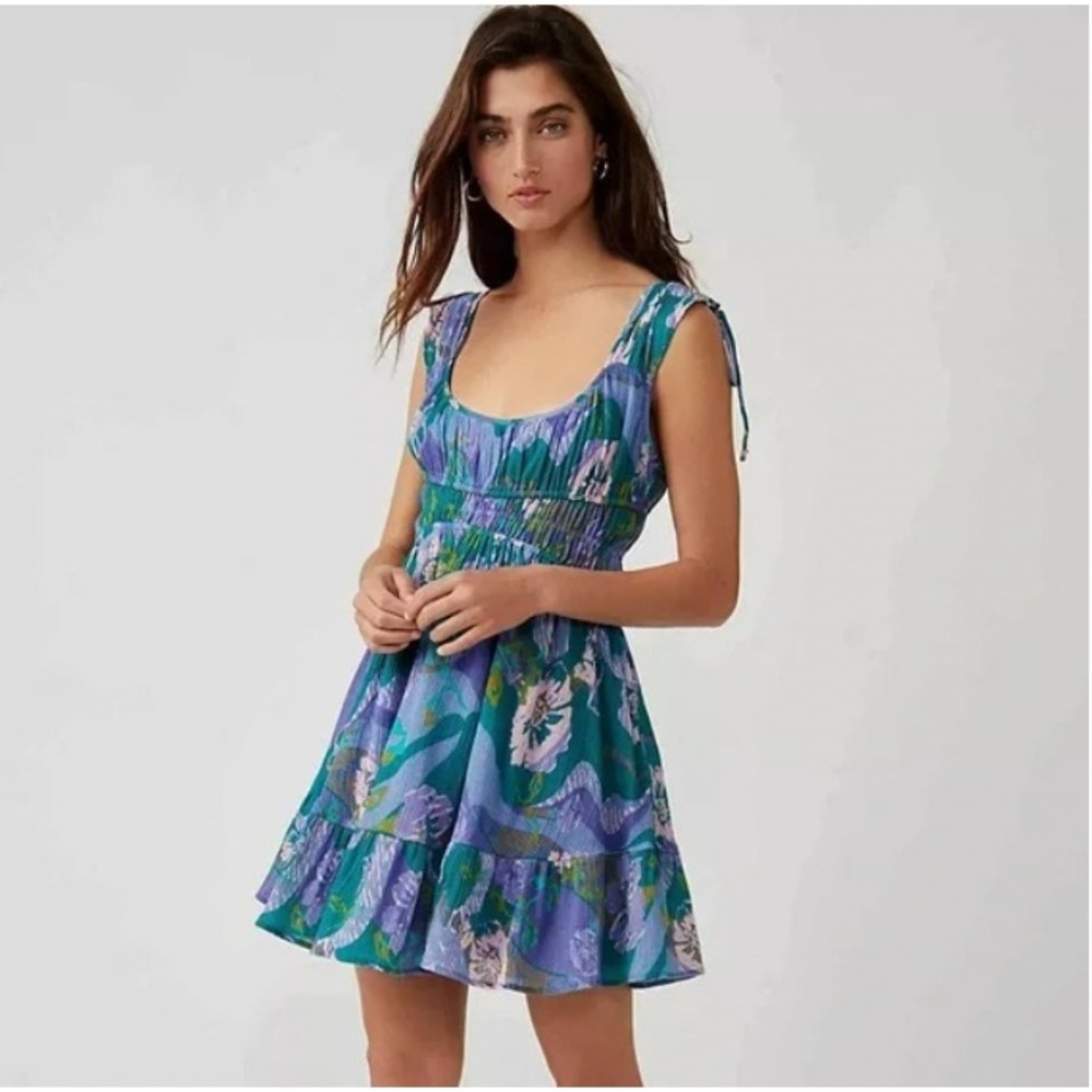 Free People Blue & Green Floral Mini Dress